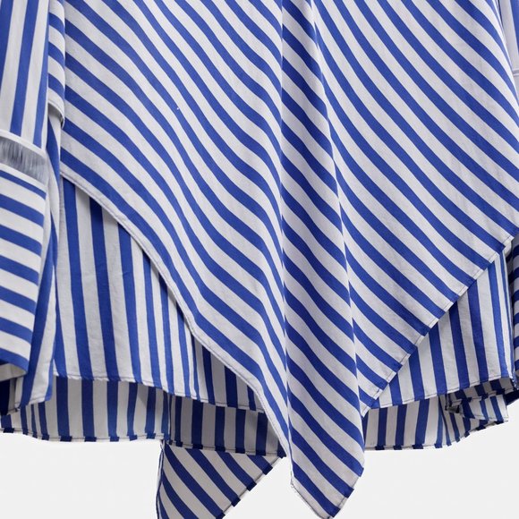 Derek Lam 10 Crosby White and Blue Striped Silk Lace-Inset Layered Blouse - Picture 8 of 11